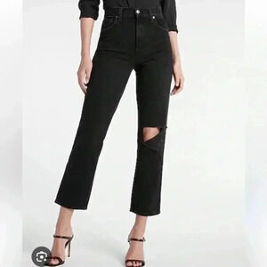 EXPRESS Super High Waisted Black Ripped Modern Straight Jeans NWOT
